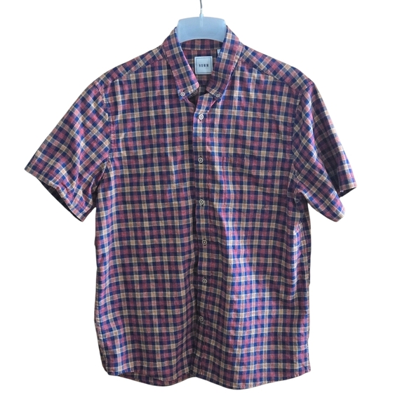 ROWM Men's L Plaid Short Sleeve Shirt Multicolored Chest Pocket - Picture 2 of 10